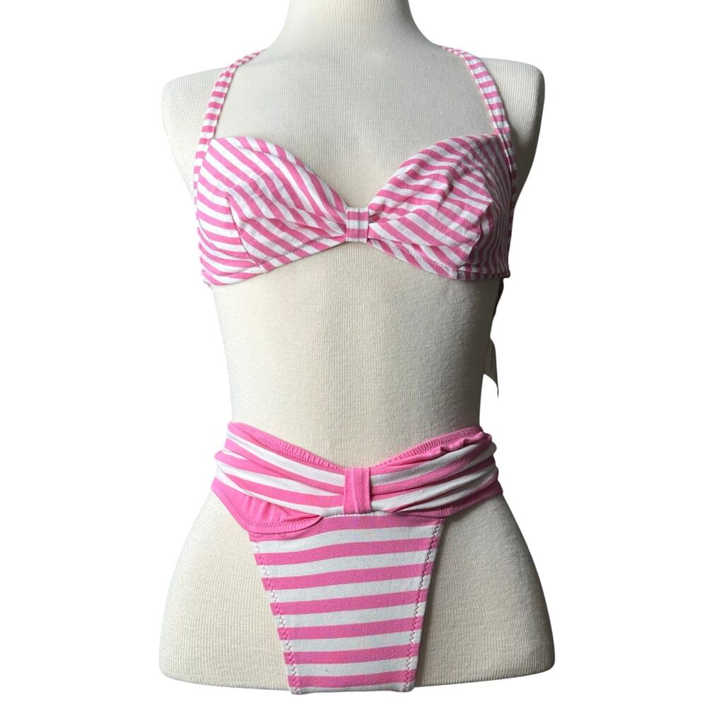 Vintage 80s/90s Bikini Swimwear Dippers Pink/White Stripe
Women’s Size XS